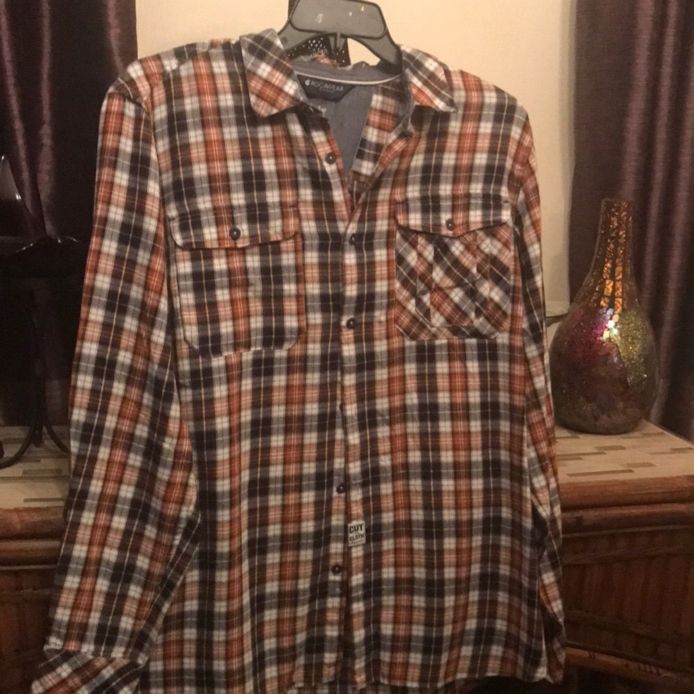 Rocawear Classic Bishop Plaid Brown Long Sleeve Shirt